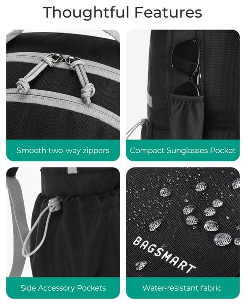 BAGSMART Travel Backpack for Women&Men,Lightweight 15.6" Casual Backpack for College,TSA Carry On Backpack for Airplanes,Water Resistant Personal Item Bag for Gym,Hiking,Work,Black