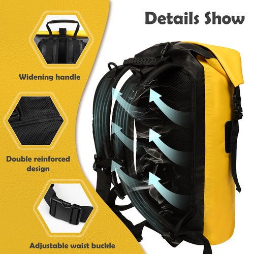 SurfPaws Waterproof Backpack - Outdoor Dry Bag for Boating, Camping, Rafting, Fishing, and More, with Waterproof Phone Pouch (Yellow, 35L)