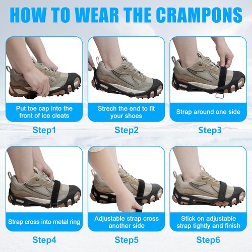 Ice Cleats Snow Traction Cleats Crampons for Shoes and Boots Men Women Anti Slip Ice Shoes Gripper Overshoe Slip-on Stretch Footwear (28 Steel with Straps, X-Large(10.5-13 men/11.5-14 Women))