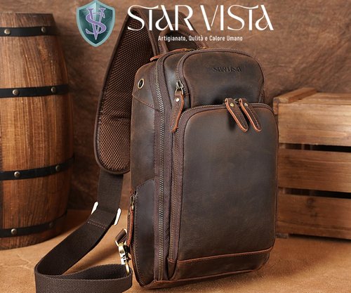 STAR VISTA Caracalla Full Grain Leather Sling Bag, Crossbody Chest Bag, Minimalist Design, Casual Daypack, YKK Zippers (Small (11" Tablet))