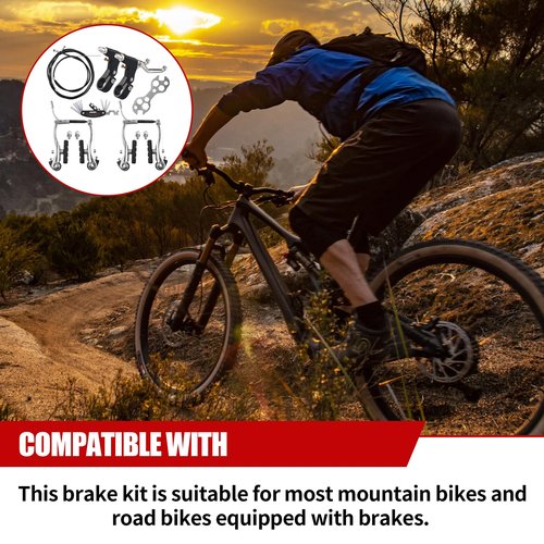 RAHQHD Complete Bike Brakes Set，Inner and Outer Callipers Cables Lever Kit ，Universal Bike Front and Rear MTB Brake with Multi-Tool Wrenches Silver