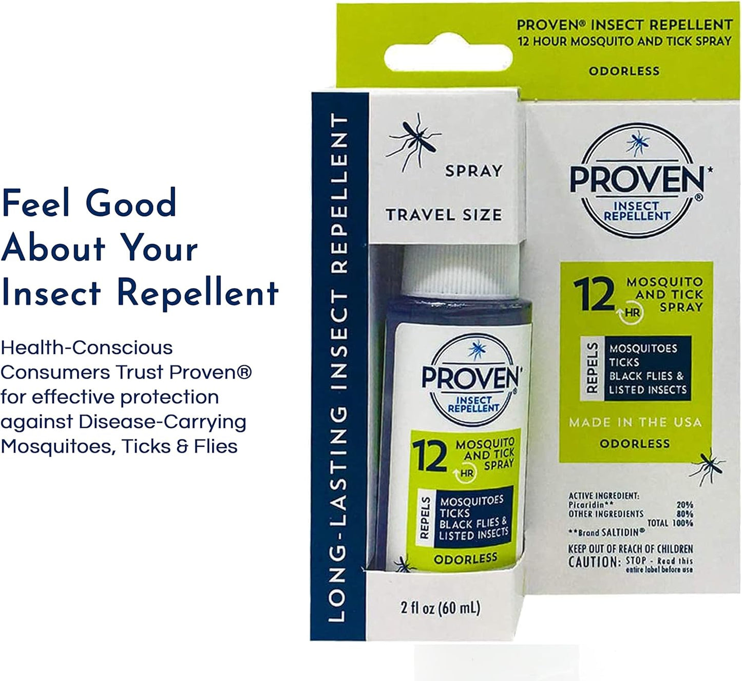 Proven Insect Repellent Spray, Keep Mosquitoes, Ticks and Flies Off, DEET Alternative Repellent, Up to 12-Hour Protection, Great for Camping or Hiking, 6 Ounce, Odorless Spray