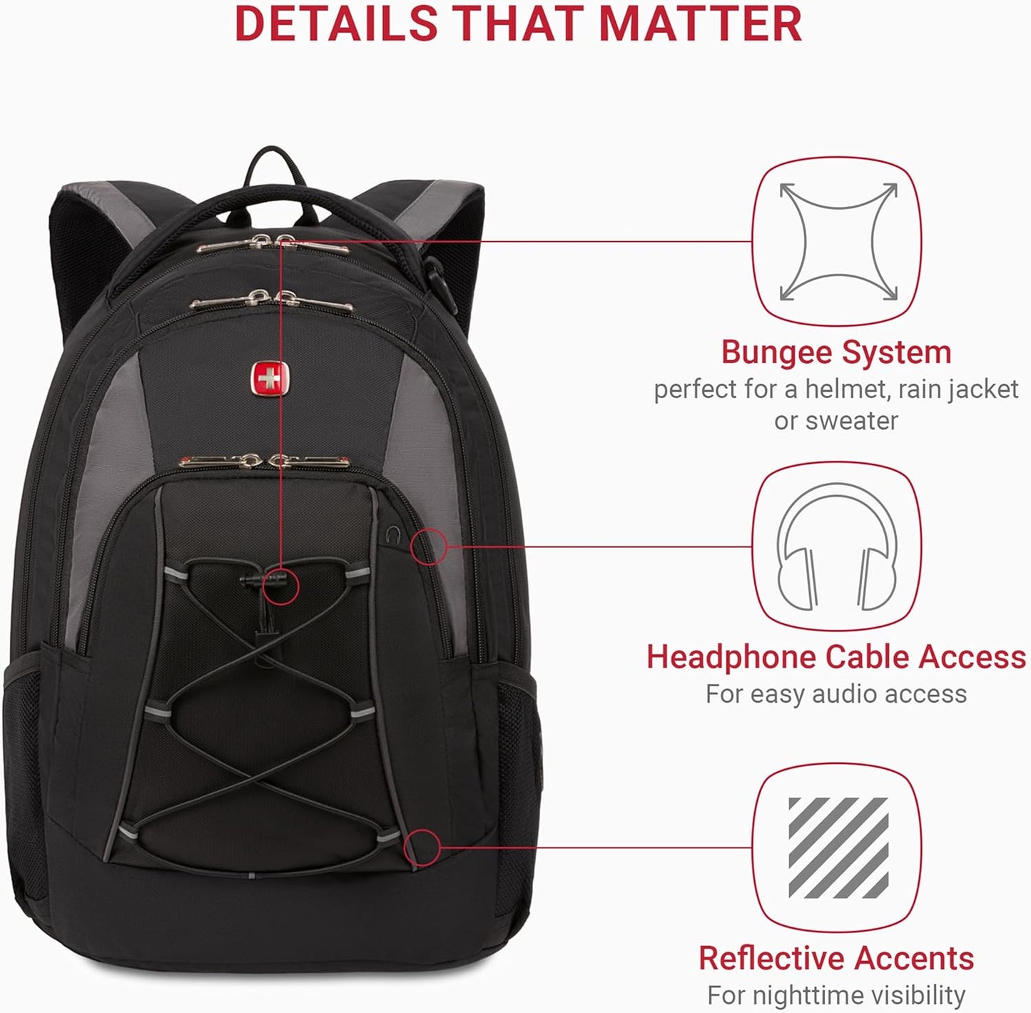 SwissGear 1186 Bungee Backpack, Grey (Laptop Version), 17.75 inch