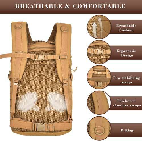 AZULDEZ Military Tactical Backpack, 40L Tactical Backpack for Men, Army 3 Days Assault Pack, Military Molle Backpack Waterproof, EDC Hiking Bug Out Bag with Water Bladder Compartment, Hiking Rucksack