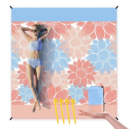 CRAZY SHARK Beach Blanket Sandproof, Extra Large 210 x 200cm Waterproof Beach Mat, Portable Lightweight Outdoor Picnic Mat with 4 Fixed Nails, Reinforced Edging for Beach, Camping, Hiking, Picnic