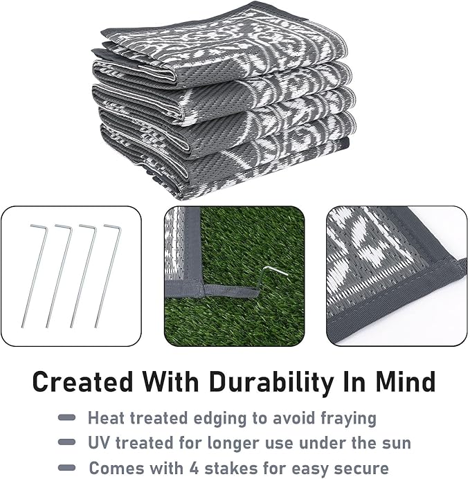 HiiARug Outdoor Rugs 8'x10' for Patios Waterproof RV Mats Camping Rug Outdoor Area Rug Lightweight Portable Outdoor Plastic Straw Rug for Patio, RV, Camping, Balcony, Beach