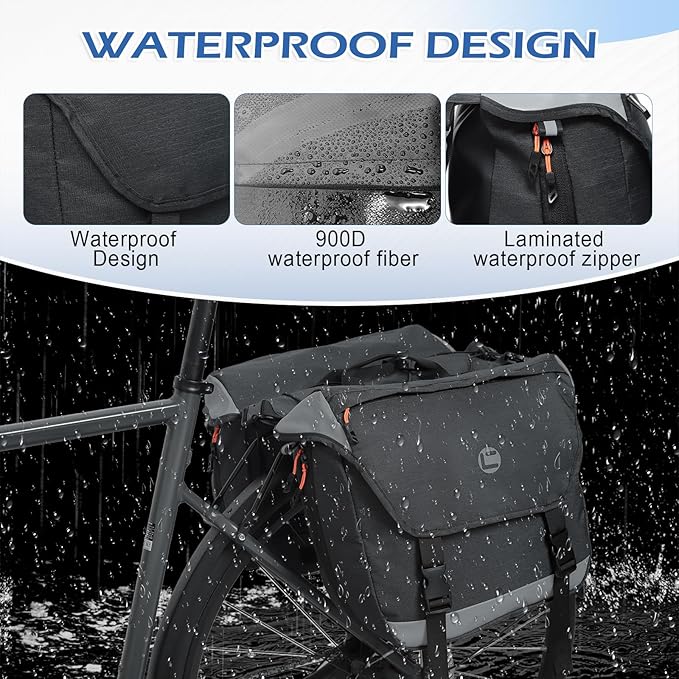 QYCHHJ 25-35L Bike Bags for Bicycles Rear Rack Bike Rack Bag with Water-Resistant Zippers, Waterproof Bike Trunk Bag with Side Pockets Pannier Bag for Bike Accessories