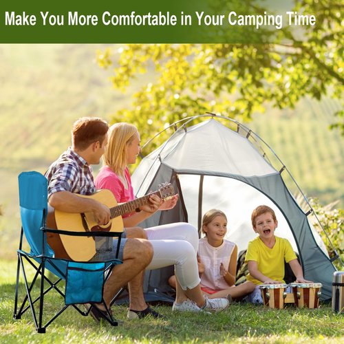 SAILARY Folding Camping Collapsible Chairs Heavy Duty Lawn Chair with Cooler Bag, Storage Pocket, Waterproof Bag Outdoor Arm Chair, Supports 225LBS, Blue