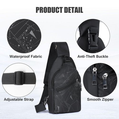 VALUEQLO Waterproof Sling Bag for Men and Women, Anti-Theft Crossbody Backpack, Quick-Access Card Pocket, Lightweight Oxford Chest Bag for Travel, Hiking, Running, Daily Commute, Black