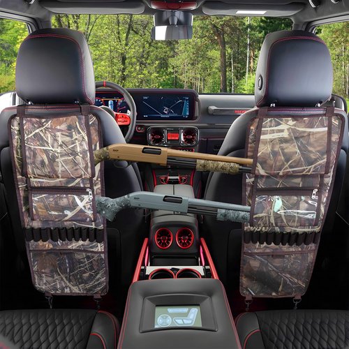 Nowaca 2 Pack Tactical Seat Back Gun Rack, Truck Gun Rack for Hunting Gear, Camo Gun Holder for Car with Storage Pockets, Automotive Gun Racks for Hunting Rifles/Shotguns, Hunting Gift for Men