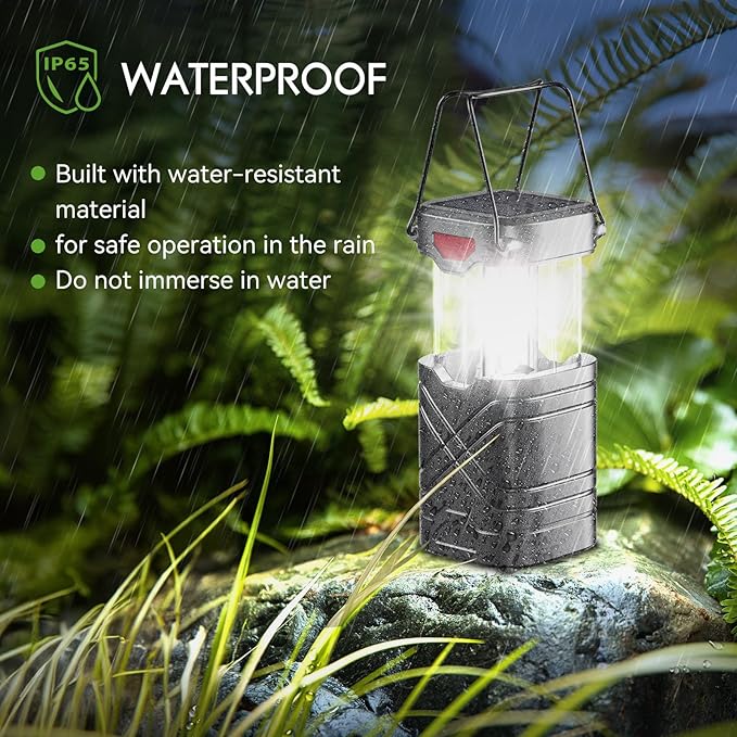 LETMY 2 Pack Camping Lantern, Rechargeable LED Lanterns, Solar Lantern Battery Powered Hurricane Lantern Flashlights with 3 Powered Ways & USB Cable for Emergency, Power Outage, Hurricane Supplies
