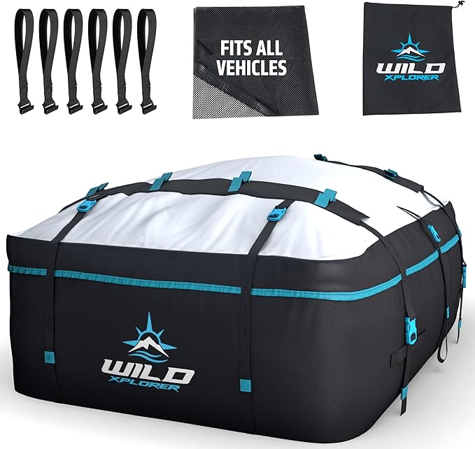 Rooftop Cargo Carrier - Waterproof Soft Shell Car Roof Cargo Carrier, Heavy Duty Car Top Luggage Cargo Bag with Patented Door Hook System and Non-Slip Mat for Car or SUV (19 Cubic Feet)