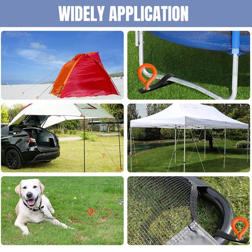 Eurmax USA Trampoline Stakes Screw in Tent Stakes Parts Heavy Duty for Canopies,4-Pack Outdoor Anchor Kit with Straps(Orange)
