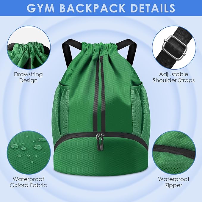 BROTOU Soccer Bags, Football Backpack, Volleyball Bag, Drawstring Soccer Backpack with Ball and Shoe Compartment