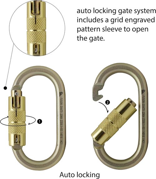Auto Locking Carabiner 25KN (5-Pack)- Fusion Climb® Ovatti- Professional Rock Climbing Carabiner- Heavy Duty Steel- Auto Locking Carabiner for Climbing, Rappelling, D Shaped- UIAA ANSI Compliant