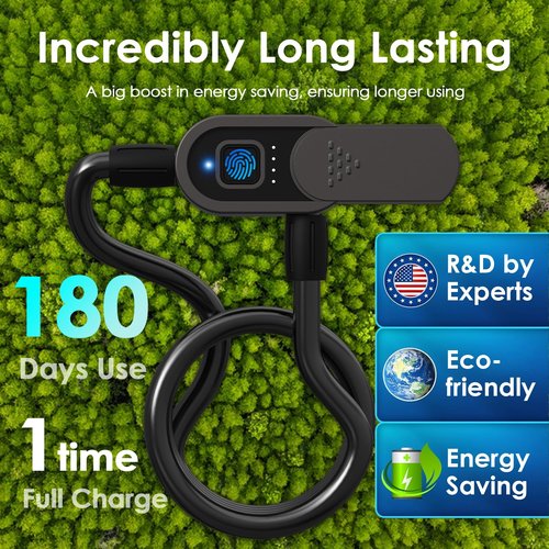 Fingerprint Bike Cable Lock with Key Waterproof eLinkSmart 150cm Long Steel Cable Lock for Bicycle Scooter Motorcycle Door Fence Gate Phone App and iOS Watch Unlock USB C Charging
