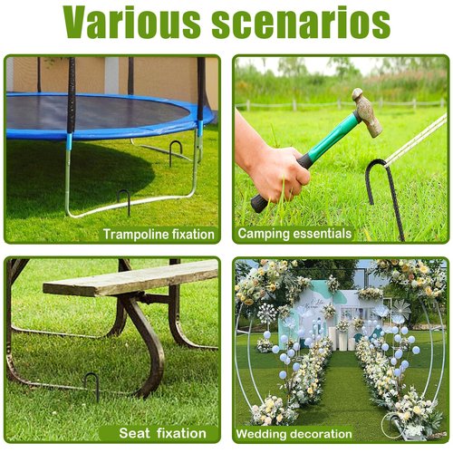 Rebar-Stakes-12Inch,J Hooks Ground Stakes Anchors for Gardening Black Coated Ground Stakes 4pcs Anti-Rust Heavy Duty Dog Fence Fixed Water Pipes Soccer Goals Tent Camping Trampoline