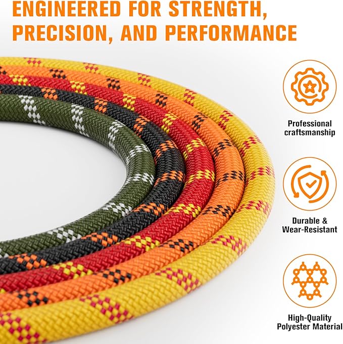 Double Braided Arborist Rigging Rope - 1/2 in X 120 ft 48 Strands Outdoor Pulling Heavy Duty Polyester Bull Rope for Swing Tree Work Camping Rescue Hiking Logging - Orange
