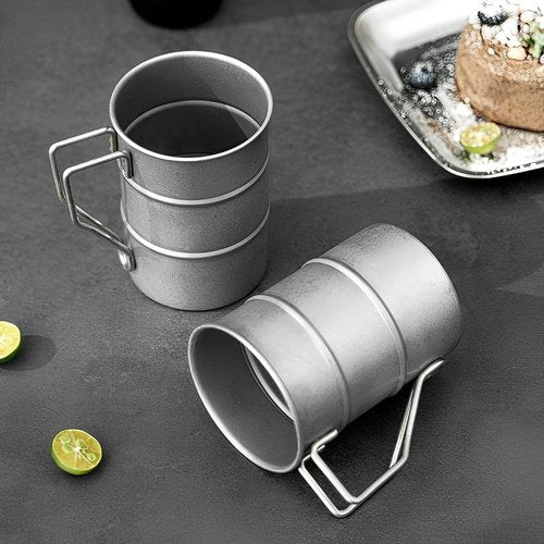 TANZOIJI Vintage Coffee Mugs Stainless Steel Mug with Handle Camping Coffee Mugs Outdoor Hiking Cup Lightweight Camping Gear for Men Backpacking Mug, Set of 2-Silver (16.9oz/500ml)