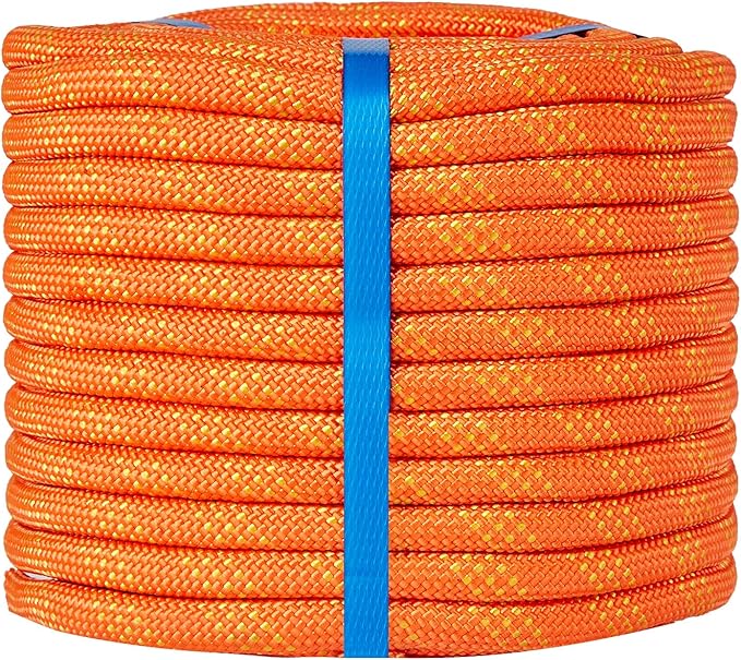 1/2 Inch 50ft Double Braided Polyester Arborist Rope, Heavy Duty Nylon Rope for Anchor, Tree Work, Cargo, Pulling, Sailing(Orange)