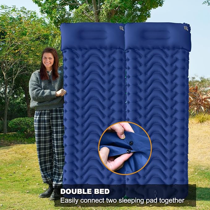 MEETPEAK Sleeping Pad, Extra Thickness 4 Inch Inflatable Camping Sleeping Mat with Pillow Built-in Foot Press, Compact Ultralight Camping Air Mattress for Backpacking, Hiking, Tent