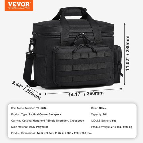 VEVOR Tactical Lunch Box for Men/Women, 20L Lunchbox for Work Insulated Leakproof with MOLLE, Lunch Cooler Box with Storage Bags, Lunch Bags Soft Cooler for Office, Picnic, Hiking, Beach, Camping