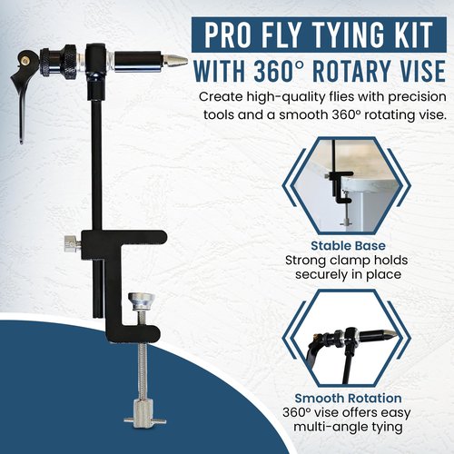 Fly Tying Kit & Rotary Fly Tying Vise for Beginners - 360° Fly Tying Vise Kit for Fishing | Complete Fly Fishing Tools Kit | Easy to Adjust Fly Tying Tools Kit for Fishing | Fly Fishing Accessories
