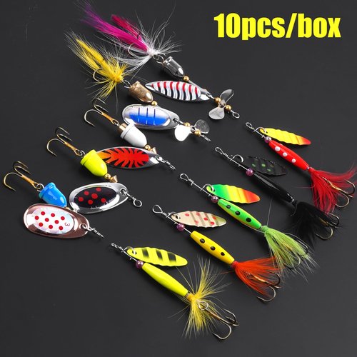 Fishing Lures Spinnerbait Kit Rooster Bait Tail Fishing Lures Inline Spinner Baits Bass Salmon Trout Spoon Hard Metal Spinnerbaits for Saltwater Freshwater