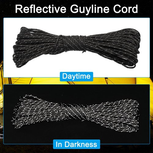 PATIKIL 65 Feet Reflective Guyline Camping Paracord, 3mm Tent Cord Guyline Rope Nylon Paracord Rope for Camping Tent Tarp Hiking Black (20M)