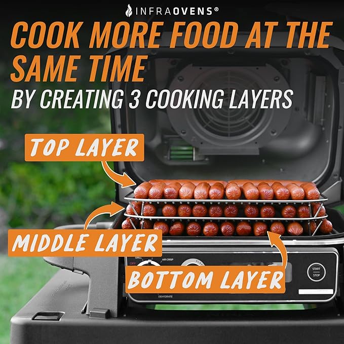 Stainless Steel Rack Set for Ninja Woodfire Outdoor Grill and Smoker with Waterproof Cooking Guide Accessory OG701 OG751 7-in-1 Wood Fire Electric Air Fryer Accessories, Dishwasher Safe by INFRAOVENS