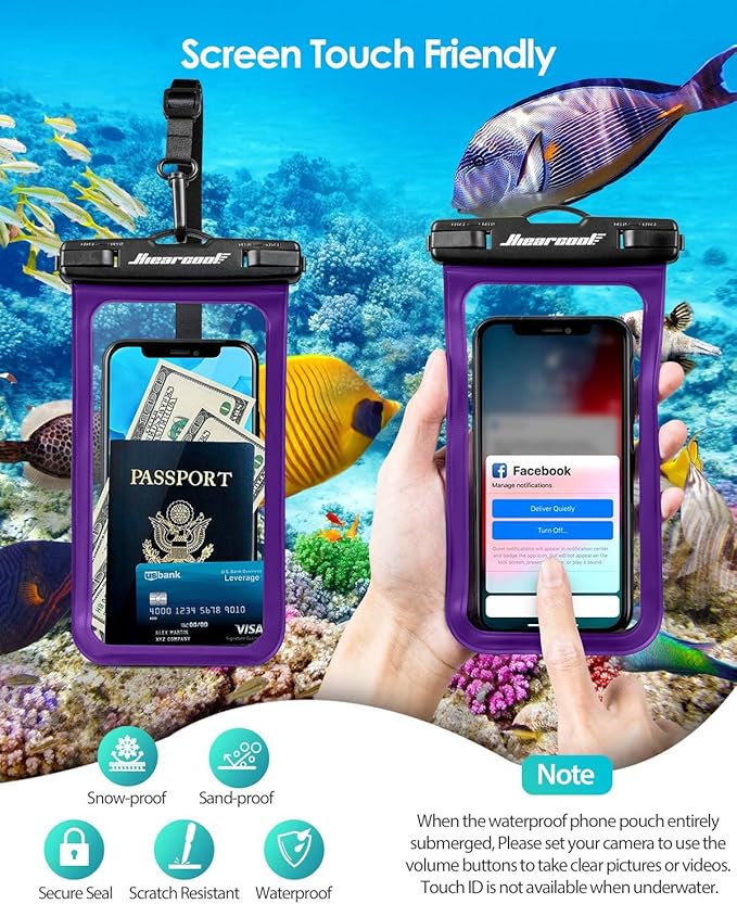 Hiearcool Universal Waterproof Phone Pouch, Dry Bag Compatible for iPhone 16 15 14 13 Pro Max XS Plus Samsung Galaxy S22 Cellphone Up to 8.3", IPX8 Water Proof Cell Phone Case for Beach-2Pack