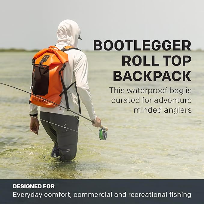 Grundéns Bootlegger Roll Top Backpack | Waterproof, 30L, Red Orange