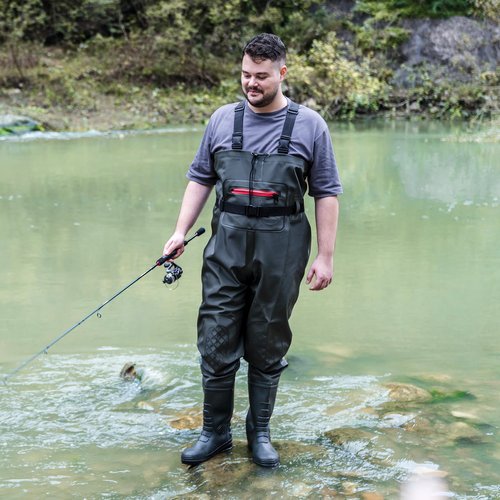 TerraTrax Fishing Chest Waders for Men & Women, Waterproof Lightweight PVC Bootfoot Waders, Durable Wader Pants with Boots for Fishing, Hunting Size 9