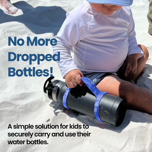 BottleBand One Size Fit All Water Bottle Grip - Durable Silicone Band Grip Strap, Comfortable Drop Protection. Anti Slip for Running, Hiking, or Walking (Blank, Blue)