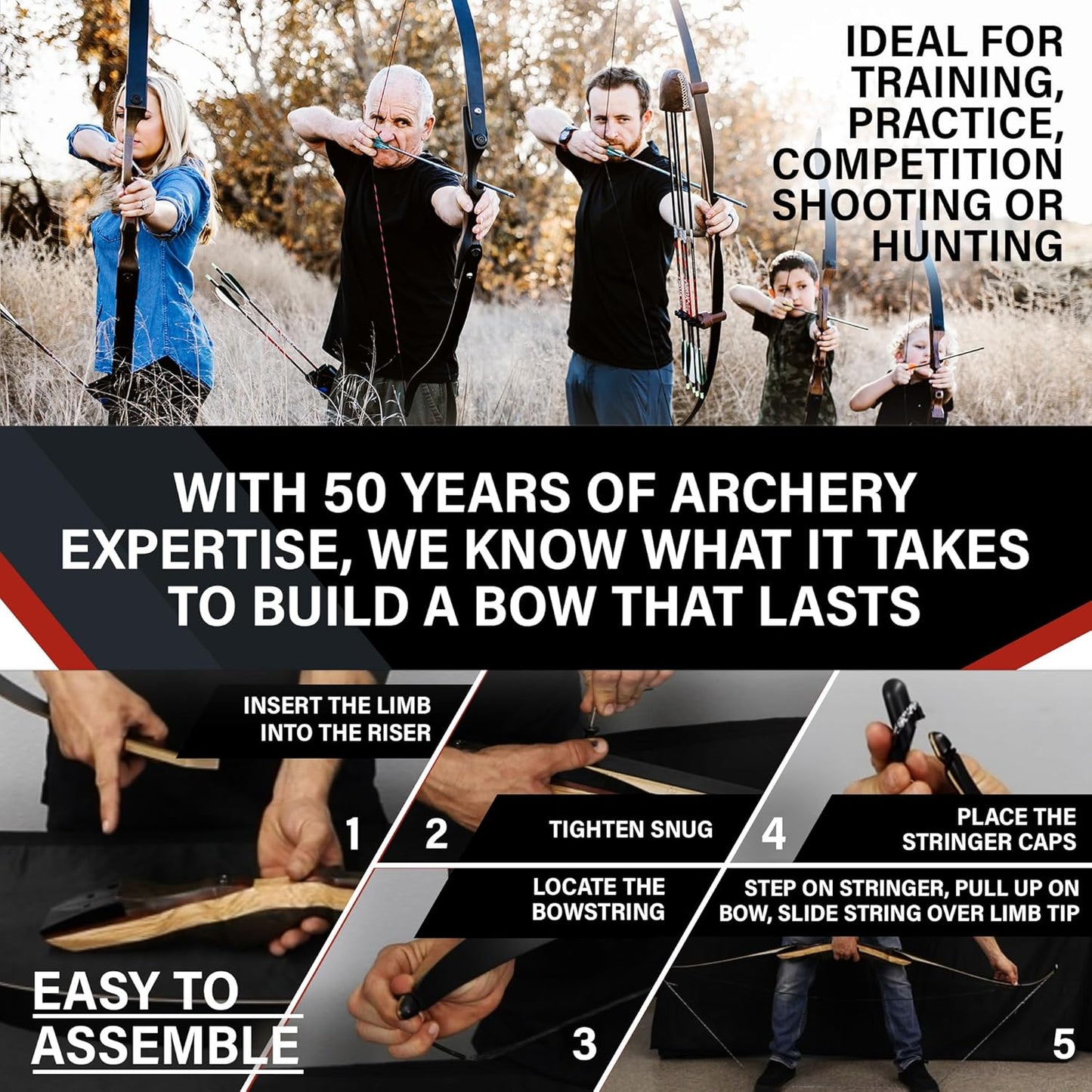 Spyder Takedown Recurve Bow - 62"-64" Hunting & Target Bow - Fast, Accurate, Versatile Handcrafted Riser - Fiber Glass Maple Limbs - 20-60lb Draw - Beginner to Intermediate