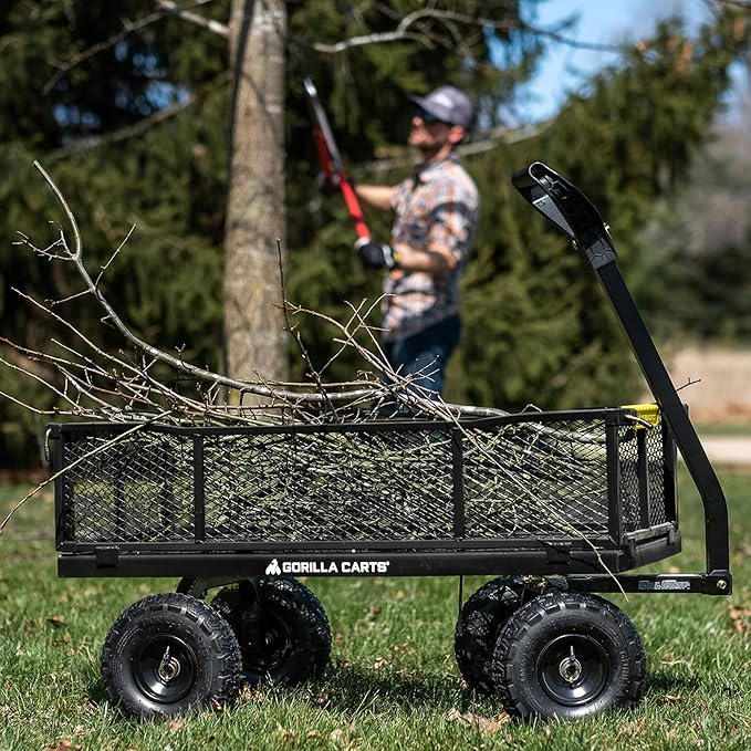 Gorilla Carts 4 Cu Ft Steel Utility Cart w/Removable Panels for Flatbed, 900 Lb Capacity