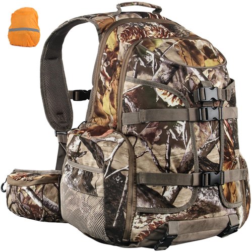 ShedOFF 35L Hunting Backpack with Waterproof Rain Cover, Large Capacity Day Pack with Holder, Men/Women Deer Hunting Gear Hunting Accessories (Camo Pine-Cones)