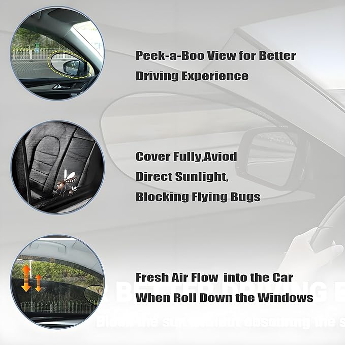 [2025] Car Window Screen for Chevrolet Silverado1500 2019-2025 Large Pickup SUV Camping 4 Pcs Car Window Shades Bug Mosquito Net,Breathable Mesh Netting UV Protector for Front and Rear Side Window