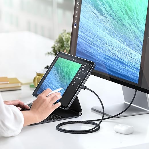 Satechi USB C Thunderbolt 4 (3.2ft/1m), USBC to USB-C Cable, Supports 8K Display, 40Gbps Data Transfer, 240W PD Charging, for iPhone 15 Pro, MacBooks, iPad Pro (Intel Thunderbolt Certified)