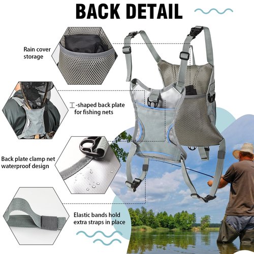 Qiullen Waterproof Fly Fishing Chest Pack with Hard Bottom Work Station, Holds Multiple Fly Boxes and Back Net Holder, Adjustable Tackle Backpack with Quick-Release