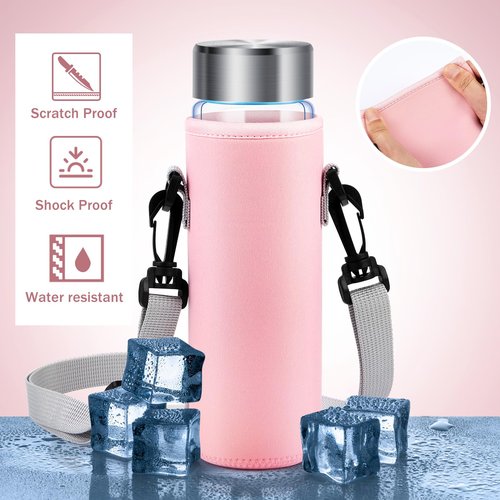 FillTouch Water Bottle Holder Water Bottle Bag Carrier Neoprene Portable Sling Bag Cover Sleeve Case with Strap for Hiking(Pink)