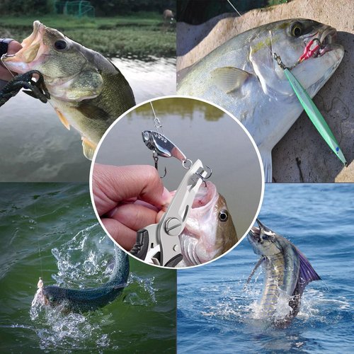 SIWRIOM Fishing Pliers, Stainless Steel Fish Hook Remover 2PCS, Multi-Function Fishing Line Cutter Split Ring Opener, Fishing Braid Scissors Gear Accessories Fish Gripper with Lanyard Fly Fishing Tool