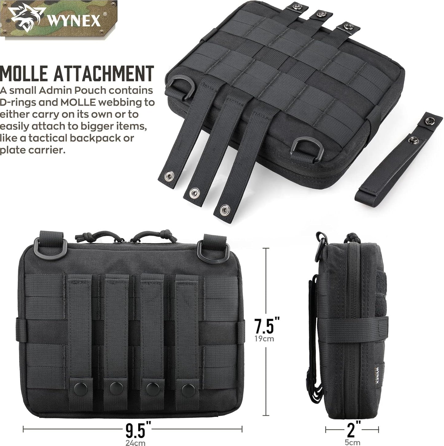 WYNEX Tactical Admin Molle Pouch, Medical EDC EMT Utility Bag Shell Design Attachment Pouches 1000D Nylon Hiking Belt Bags
