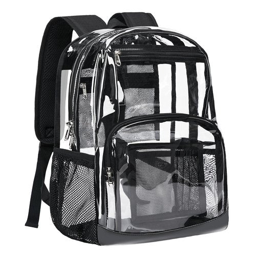 Vorspack Clear Backpack Heavy Duty - Large Transparent Bookbag for Adults, See Through Backpack for College, Work, Travel - Black