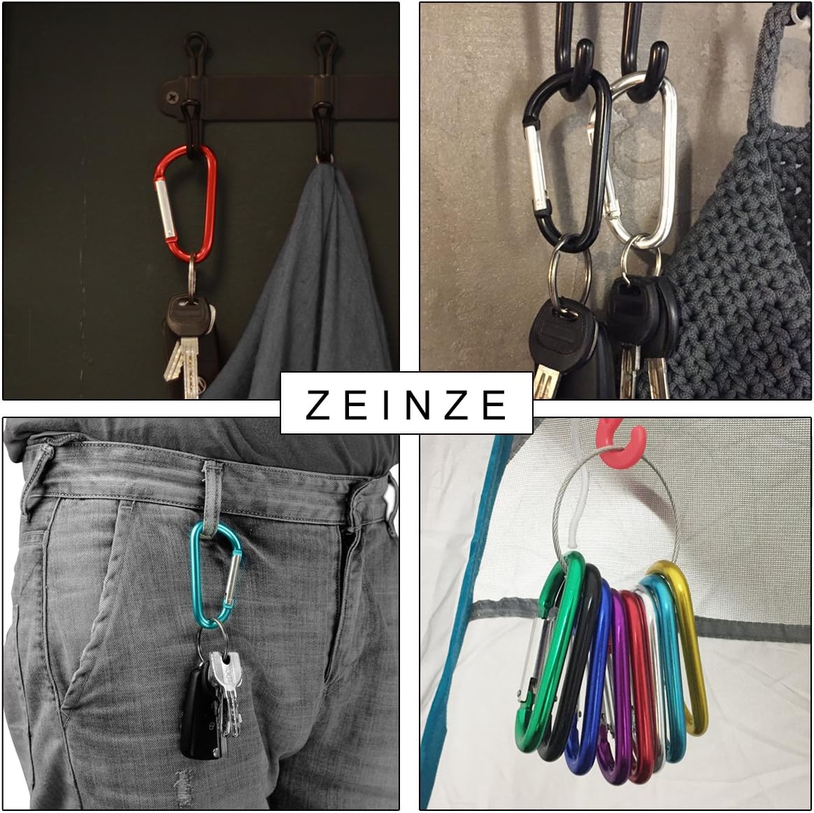 ZEINZE Carabiner Clip 3" Aluminum D-Ring Spring Loaded Gate Small Keychain Carabiners Clip Set for Outdoor Camping Mini Lock Hooks Spring Snap Link Key Chain Durable Improved Design 8 Pack