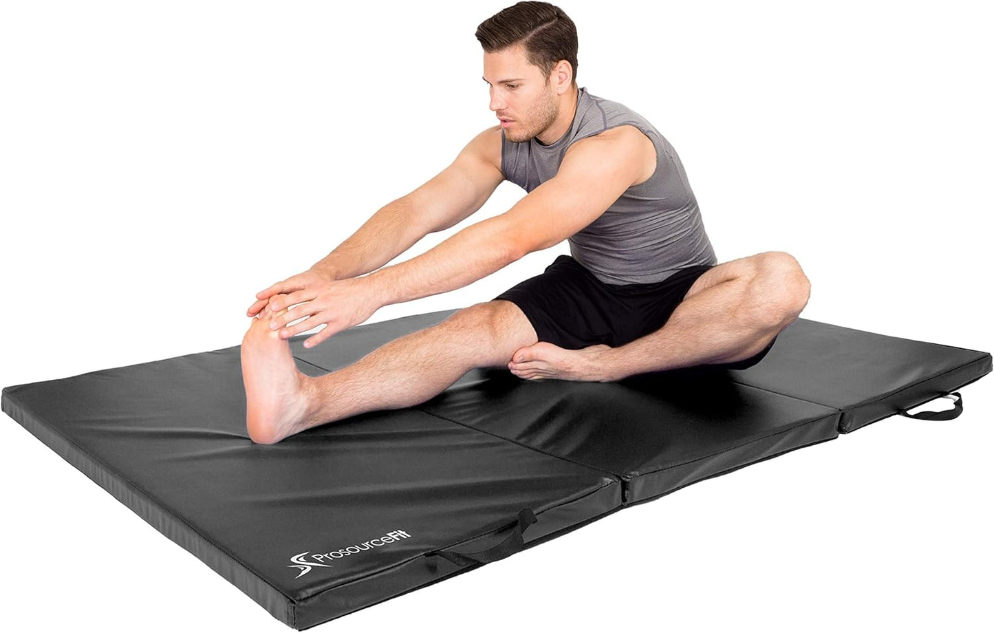 ProsourceFit Tri-Fold Folding Thick Exercise Mat 6’x4’ with Carrying Handles for Tumbling, Martial Arts, Gymnastics, Stretching, Core Workouts, Blue