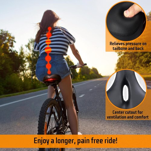 Giddy Up! Bike Seat - Comfortable Premium Bike Saddle for Exercise and Road Bicycle with LED - Wide Padded Bicycle Saddle for Peloton - Replacement Comfort Bicycle Seat Cushion