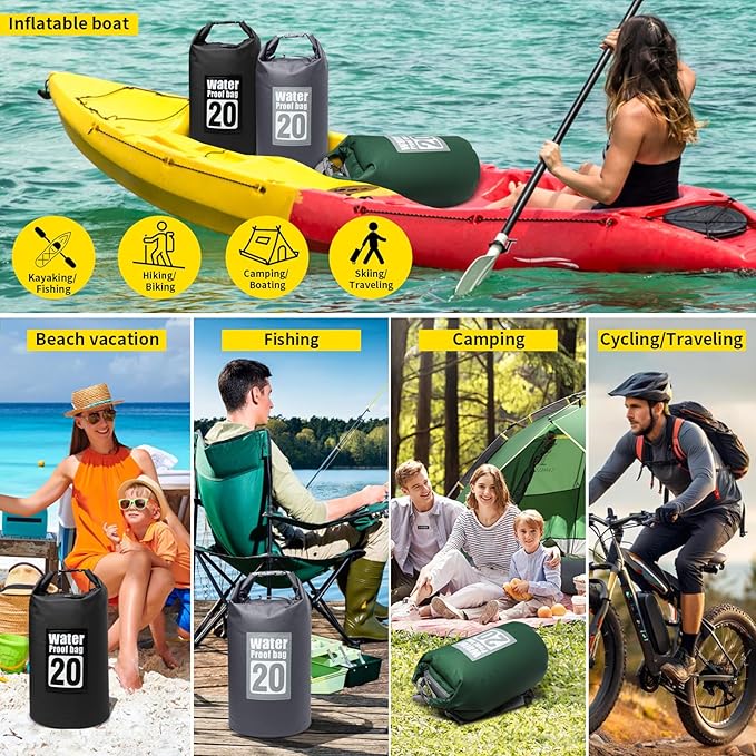 Waterproof Dry Bag, 10L Roll Top Dry Bag Backpack, 500D PVC IPX8 Floating Dry Bag for Hiking, Kayaking, Camping