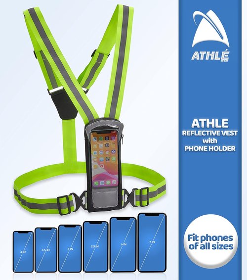 Athlé Reflective Vest with Phone Holder - High Visibility Vest for Safe Running, Jogging, Dog Walking, Biking and More