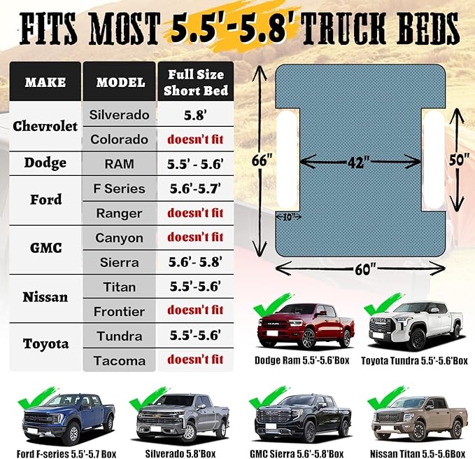 Umbrauto Inflatable Truck Air Mattress for 5.5-5.8ft Full Size Short Bed, Camping Pickup Tent for Outdoor Travel - Slate